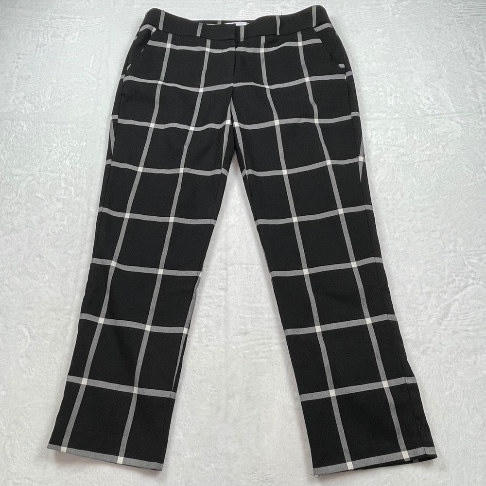 New York & Company Womens Black Windowpane Plaid Stretch Dress Pants Size 8